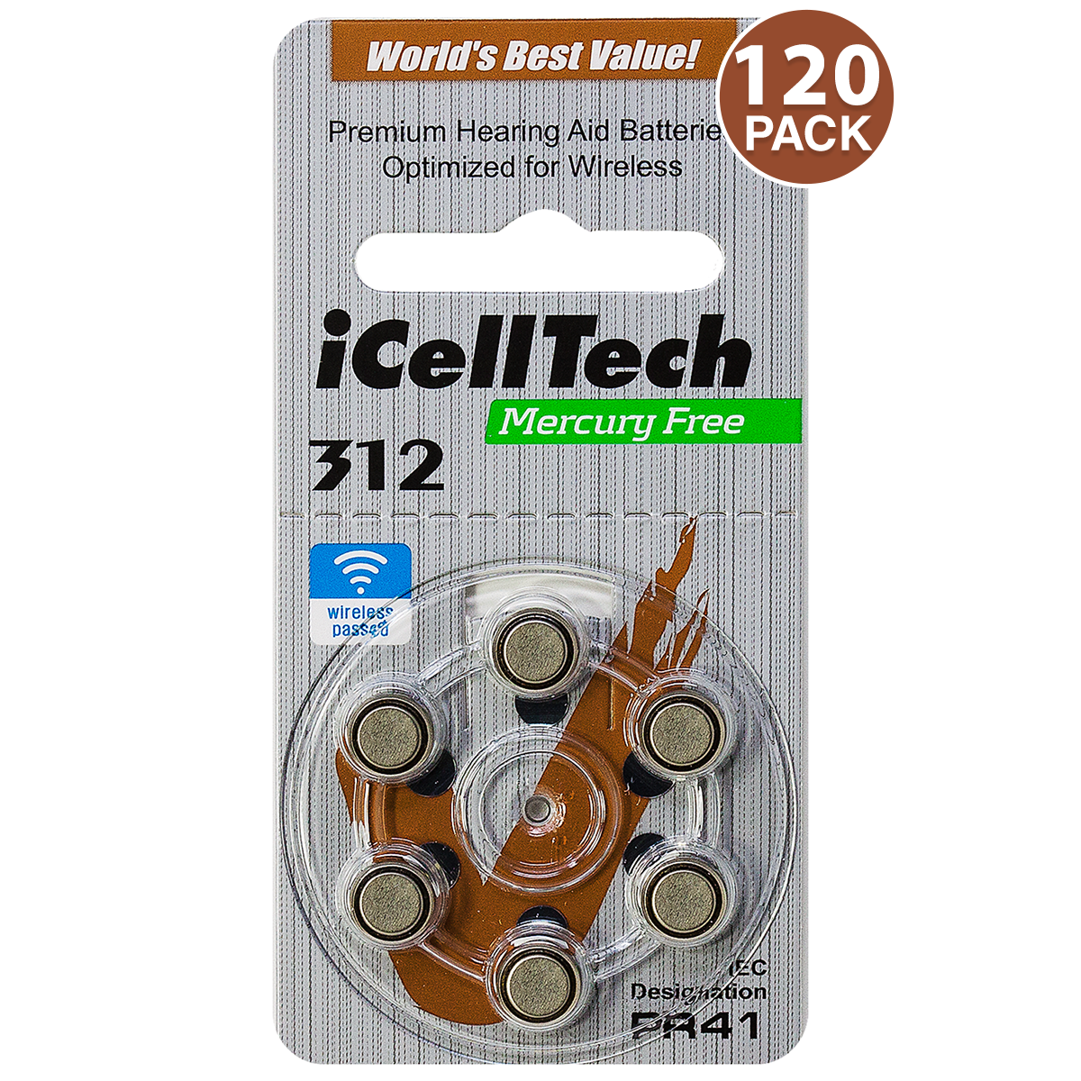 iCellTech Size 312 Hearing Aid Batteries p312 Zinc Air 1.45V (120