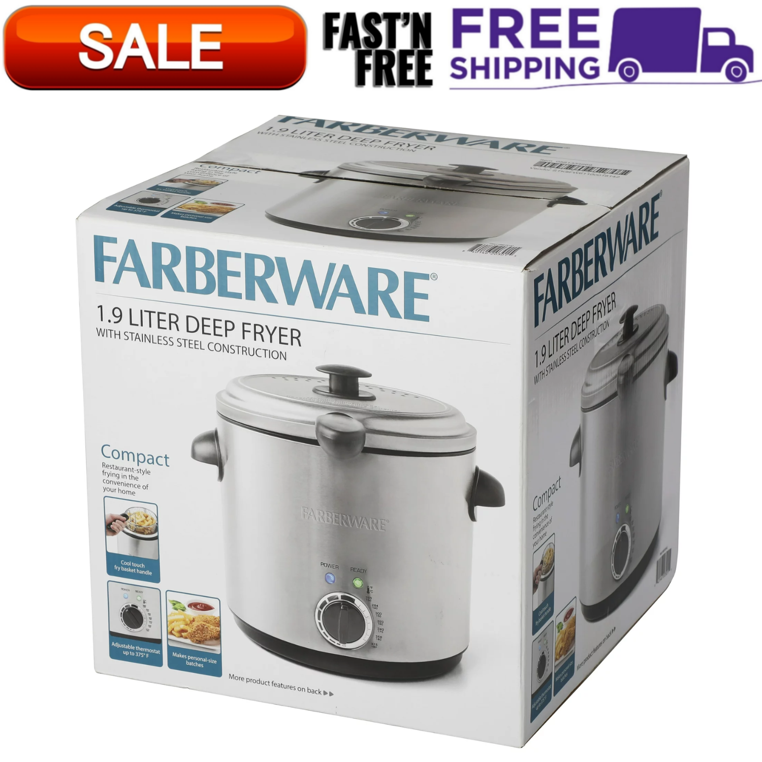 Electric Round Deep Fryer Countertop 1.9L Oil Fries Fat Fry Kitchen