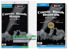 BCW Resealable Comic Book Bags (Modern/Current) and Boards (100 pack) Acid Free
