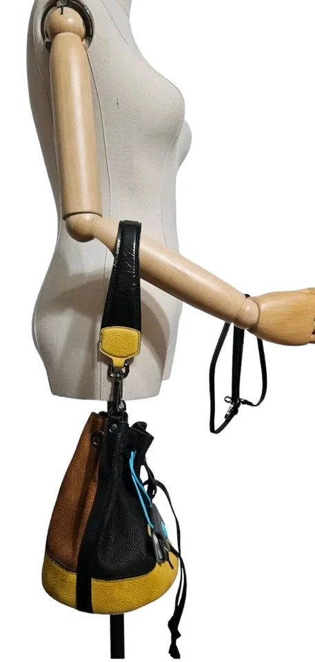 GABS Fashionabl Italian Leather Ball Bag with Shoulder Handle Black/Brown/Yellow - Image 4 of 4