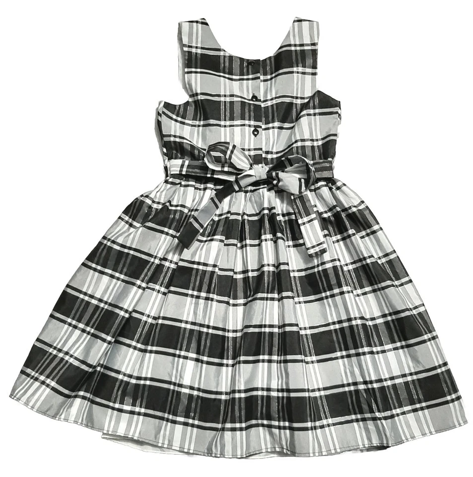 Vestido Formal Jona Michelle Talla 10 Plateado Roscado Cuadros Cintura Reunida Terciopelo Lazo Foto 2 de 4