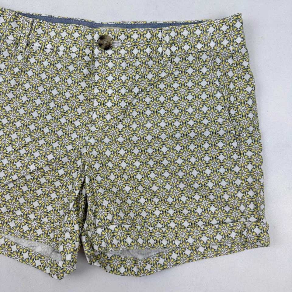 Banana Republic White Yellow Geometric Chino Shorts Sz 4 100% Cotton Flat Front - Image 3 of 4