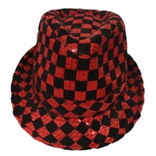 Dress Up America Red Checkerboard Fedora Hat For Adult