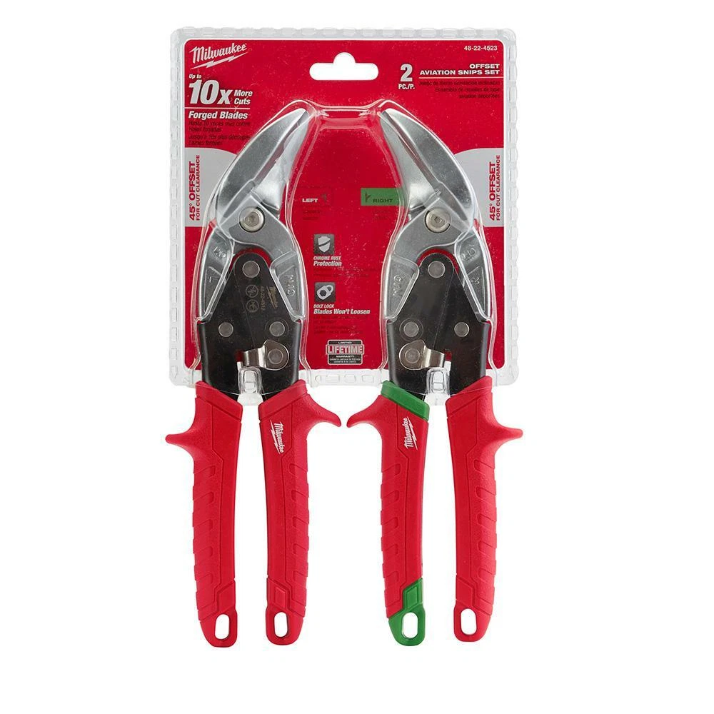 Milwaukee Aviation Snip Curve Cut Offset Forged Serrated Blades 