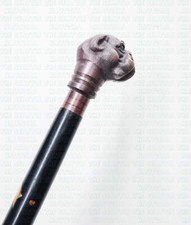 Copper Antique Bulldog Head Handle Victorian Black Wooden Walking Stick Cane