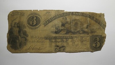 $3 1852 Washington D.C. Obsolete Currency Bank Note Bill Merchants ...
