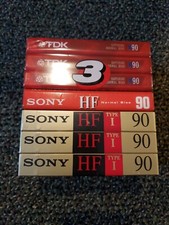 LOT OF 7 SEALED BLANK CASSETTE TAPES 90 min TDK D90, SONY HF 90