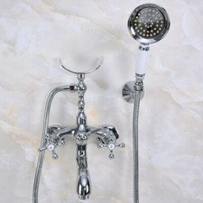 Polished Chrome Bathtub Clawfoot Faucet Mixer Tap Telephone Handheld Shower