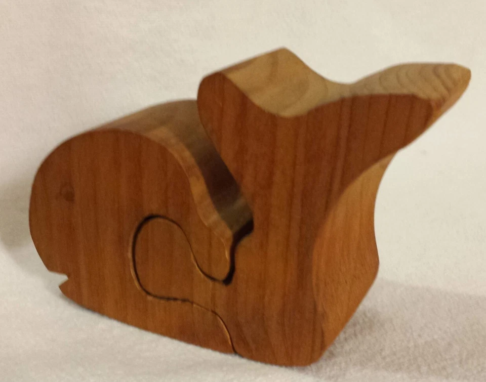 Hand-crafted Wooden Whale Interlocking 3D Puzzle Two-Piece Natural Wood Color - Image 4 of 4