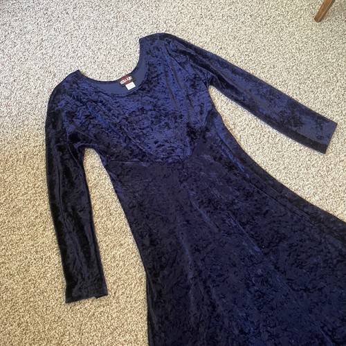 Ultra Flirt Womens Vintage Maxi Dress Crushed Velvet Blue Whimsigoth Fairy Sz L - Picture 9 of 10