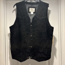 Cripple Creek Genuine Leather Suede Vest Mens L/Tall Black Snaps Western NEW