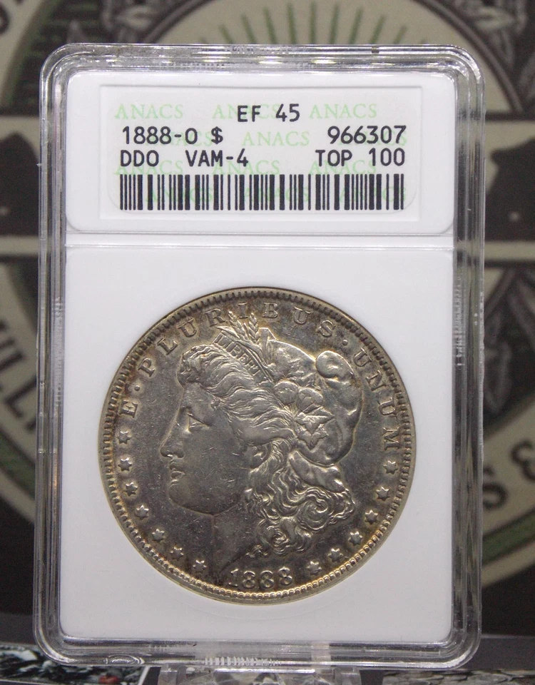 1888 "O" Morgan SILVER Dollar *HOT LIPS* VAM-4 DDO $1 ANACS EF45 #307 XF Top-100 - Image 3 of 4