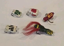 Lot of Vintage Wooden Cork Topwater Fishing Lures, Unknown Lot of 5
