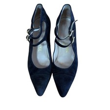 Chanel Double Strap Pumps Suede Black Women's Size EU37/US7