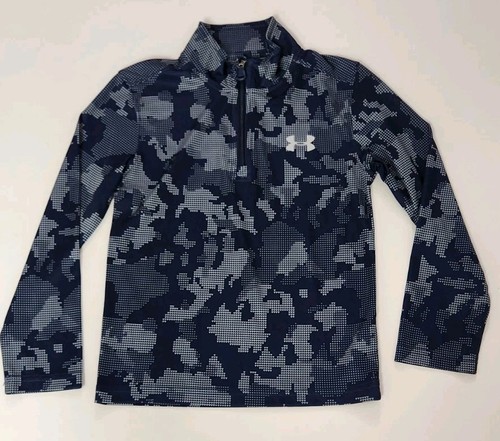 Boys Youth Sx 6 UNDER ARMOUR Long Sleeve Zip Pullover Shirt Black Camo 1/4 Zip - Picture 1 of 5