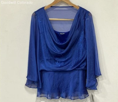 Xscape Womens Dress Blue Sequin Sheer Overlay Cowl Neck Size 14 - image 1 of 4