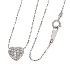 Diamond 0.20ct Heart Pendant Necklace K18WG White Gold 40cm 2.3g