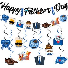 Happy Father's Day Banner Decorations and Ceiling Hanging Swirls for Party, Love