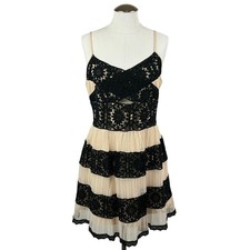 Women's Foxiedox Cream Black Ophelia Lace Embroidered FIt & Flare Mini Dress M