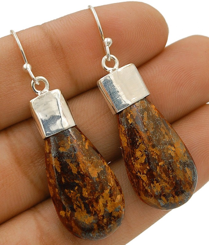 Natural Bronzite 925 Solid Sterling Silver Earrings Jewelry @20-2