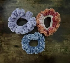 Handmade Crochet Scrunchies Set of 3 Velvet Hair Ties Boho Soft Stretch washable