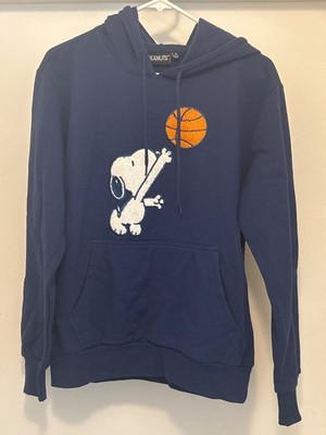 Vintage Peanuts Snoopy Playing Basketball Hoodie Size Small Blue