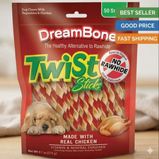 50 Count Twist Sticks Dog Chews Rawhide Free with Chicken and Vegetables