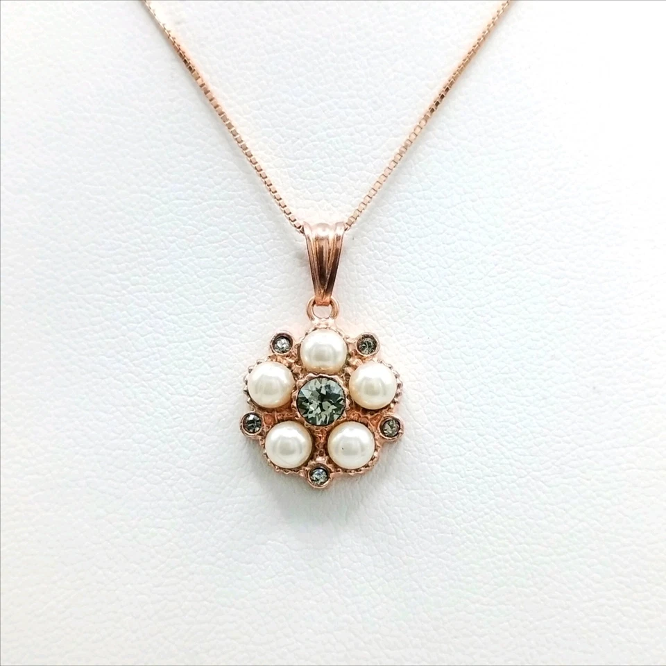 Pendente Argento 925 Rosa Teorema Vicenza con Perle Naturali e Quarzo Fumè - Immagine 3 di 4