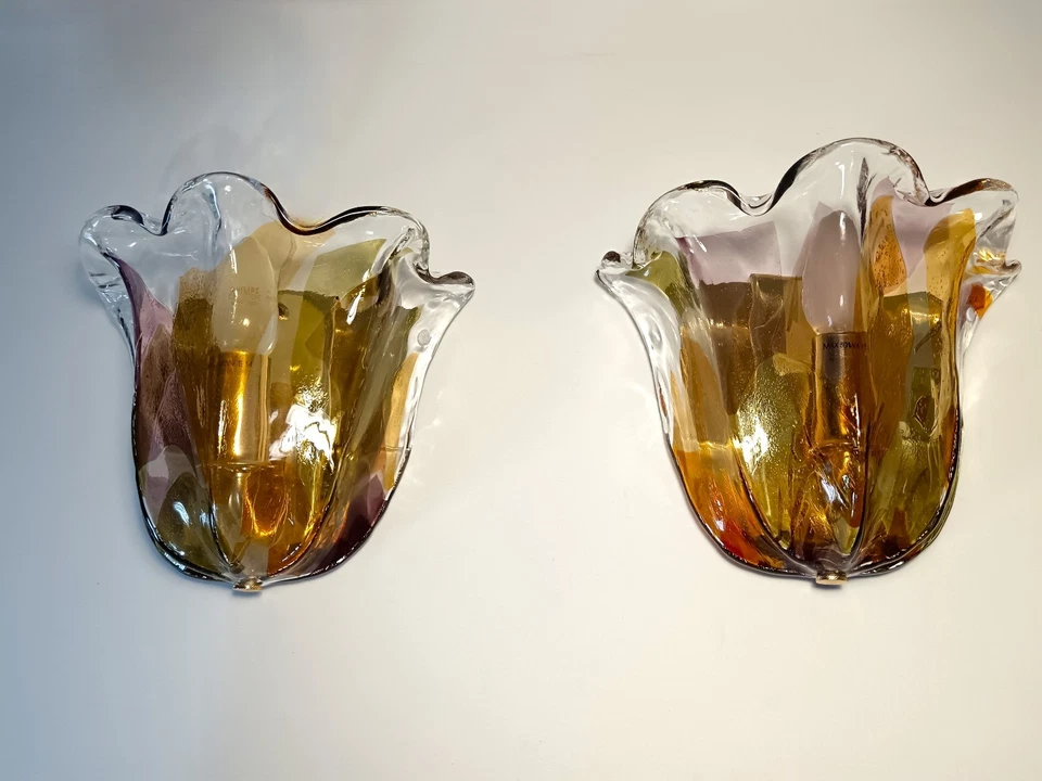 Aplique (1 DE 2), aplique, lámpara de pared, Art Deco, cristal de Murano, La Murina, tulipán Foto 3 de 4