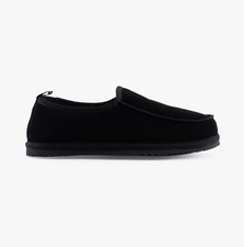 Image of Hush Puppies Charles Mens Suede Slip-On Warm Lining Black Moccasin Slippers