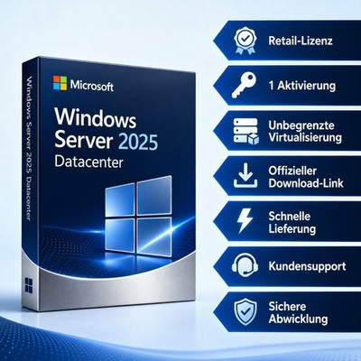 Windows Server 2025 Datacenter Retail Key 1 Aktivierung Multilingual (Deutsch)