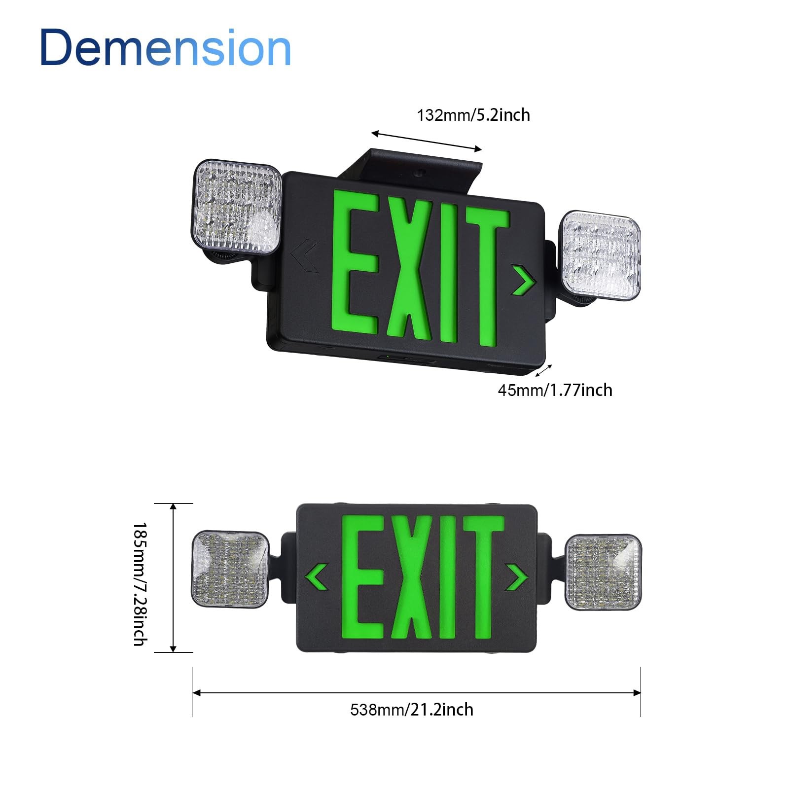 Black Housing Exit Sign with Emergency Lights, LED Emergency Exit Light with ...