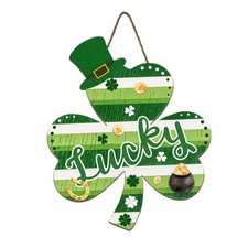 Happy St Patrick's Day Wooden Hanging Sign Lucky Shamrock Irish Green Decor