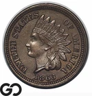 1863 Indian Head Cent Penny, Key Civil War Date, Choice AU++/Unc