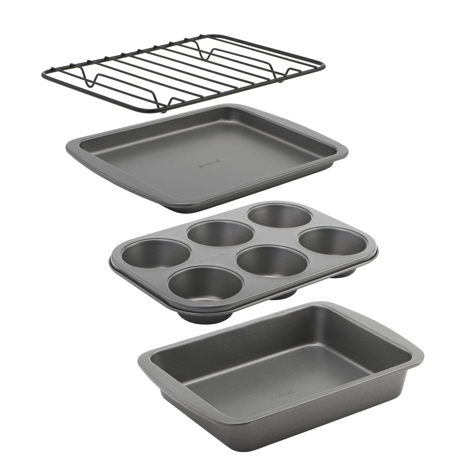 4-Piece Nonstick Steel Toaster Oven Set with Sheet Pan, Rack, Cake Pan, and M...