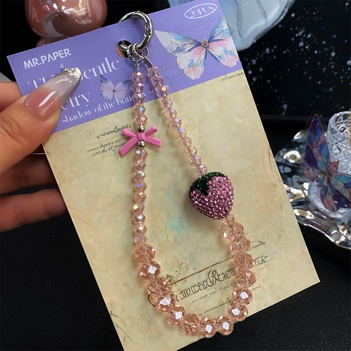 Luxury Rhinestone Strawberry Hand Chain Wrist Short Lanyard With Clip Keychain - 第 8/21 張圖片