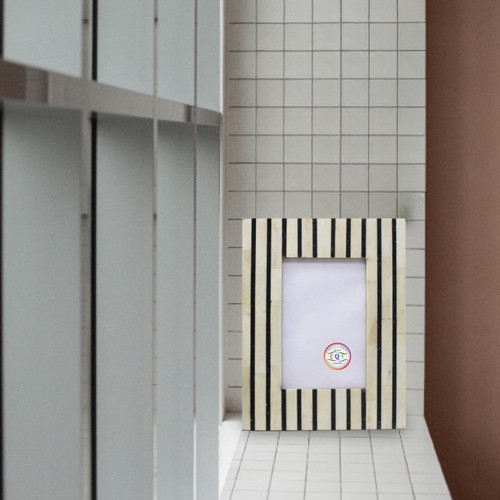 Bone Inlay Photo Frame | Black And Ivory Pinstriped Bone Photo Frame - Picture 5 of 10