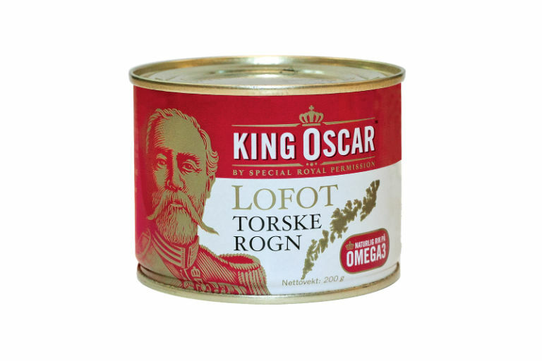 Huevas de bacalao King Oscar, 200 grs. lata de Lofoten, Noruega. Delicacia, alta en Omega 3