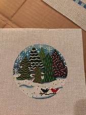 Handpainted Needlepoint canvas on Zweigart 18 mono Winterland Christmas trees