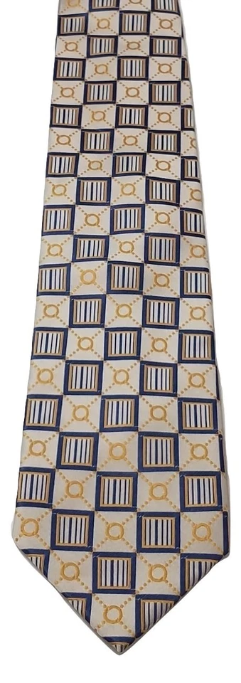 Corbata de cuello Farentino Ferre larga 100 % seda azul dorado hecha a mano con estampado geométrico para hombre Foto 2 de 4