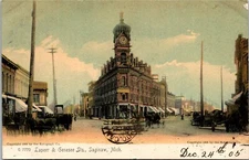 Postcard MI Saginaw Lapeer & Genesee Sts. Drug Store Pillsbury's Flour 1905 K72