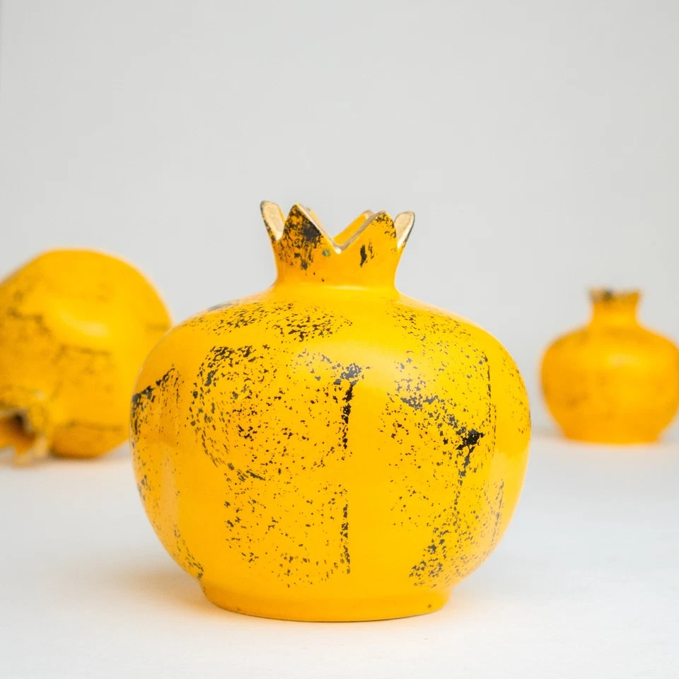 Jarrón de cerámica hecho a mano, jarrón decorativo de granada, soporte para incienso, amarillo Foto 2 de 4