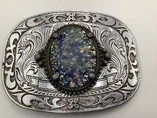 Vintage Silver Belt Buckle- Western Style Hand Made Gemstone Encrusted