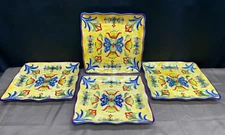 Maxera "YELLOW TALAVERA" Mexico ~ Set of 4 ~ Square Dinner Plates ~ 11 3/8"