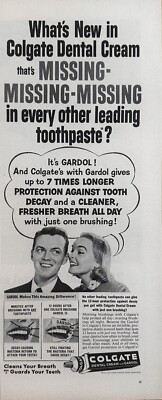 1956 Colgate Dental Cream Vintage B&W Print Ad,  Missing, Missing, Missing 