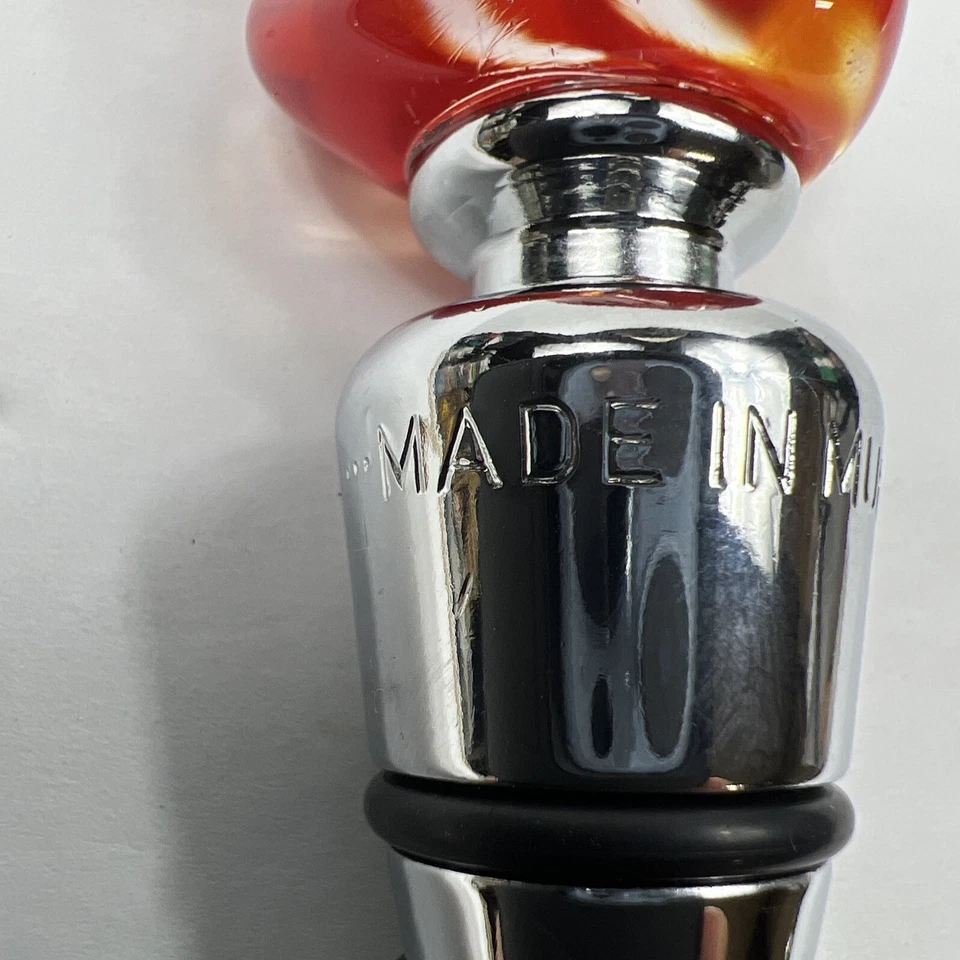 Tapón de botella de vidrio estilo Murano llama roja Capri. Hecho en Mutante. Foto 2 de 4
