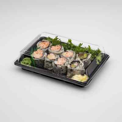 400sets ST3-008 6.8*4.8*1.8in Blue/Black/Sakura PET Sushi Trays with Lids