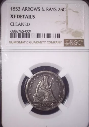 1853 Seated Liberty Quarter, NGC EXTRA FINE, Arrows and Rays