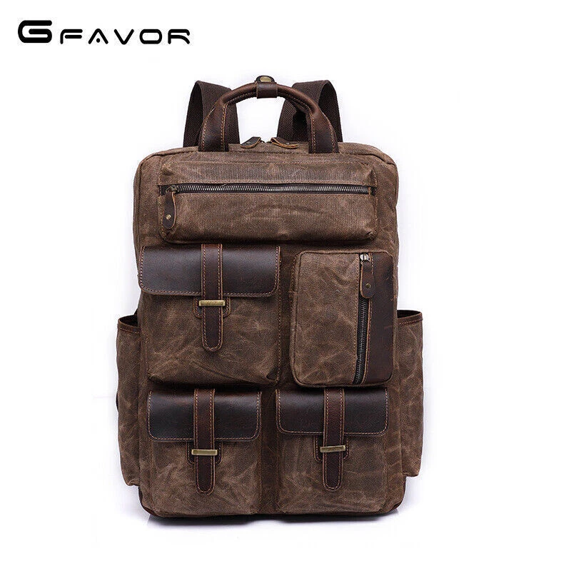 Vintage Men New School Outdoor Waterproof Travel Sports Laptop Canvas Backpack
