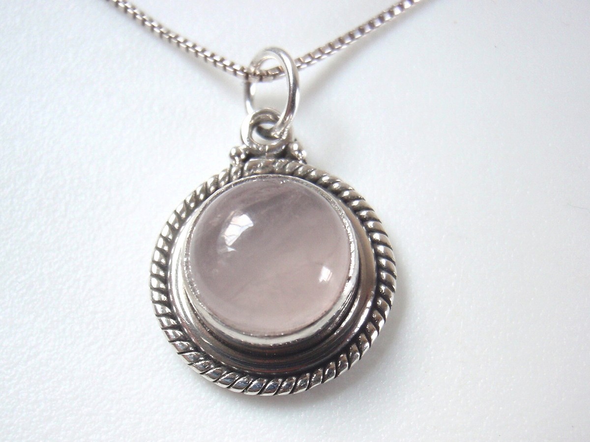 Rose Quartz 925 Sterling Silver Necklace with Rope Style